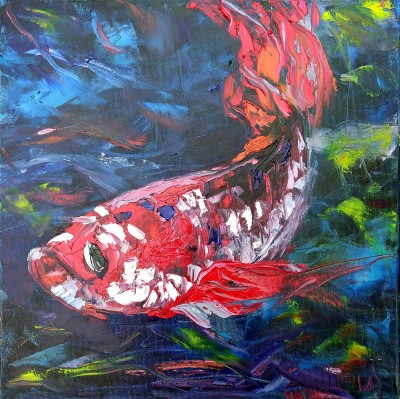 Красная рыба в синем море