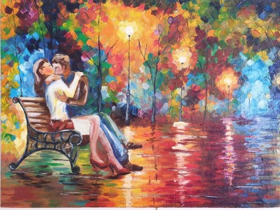 Влюбленная пара. Поцелуй на скамейке. (по мотивам Л. Афремова)