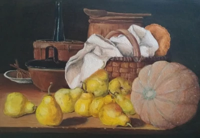  Still life with pears and melon