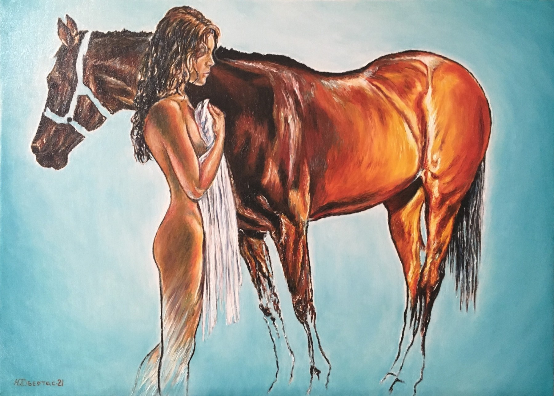 Картина Девушка с лошадью ᐉ Обертас Юрий ᐉ онлайн-галерея Molbert.