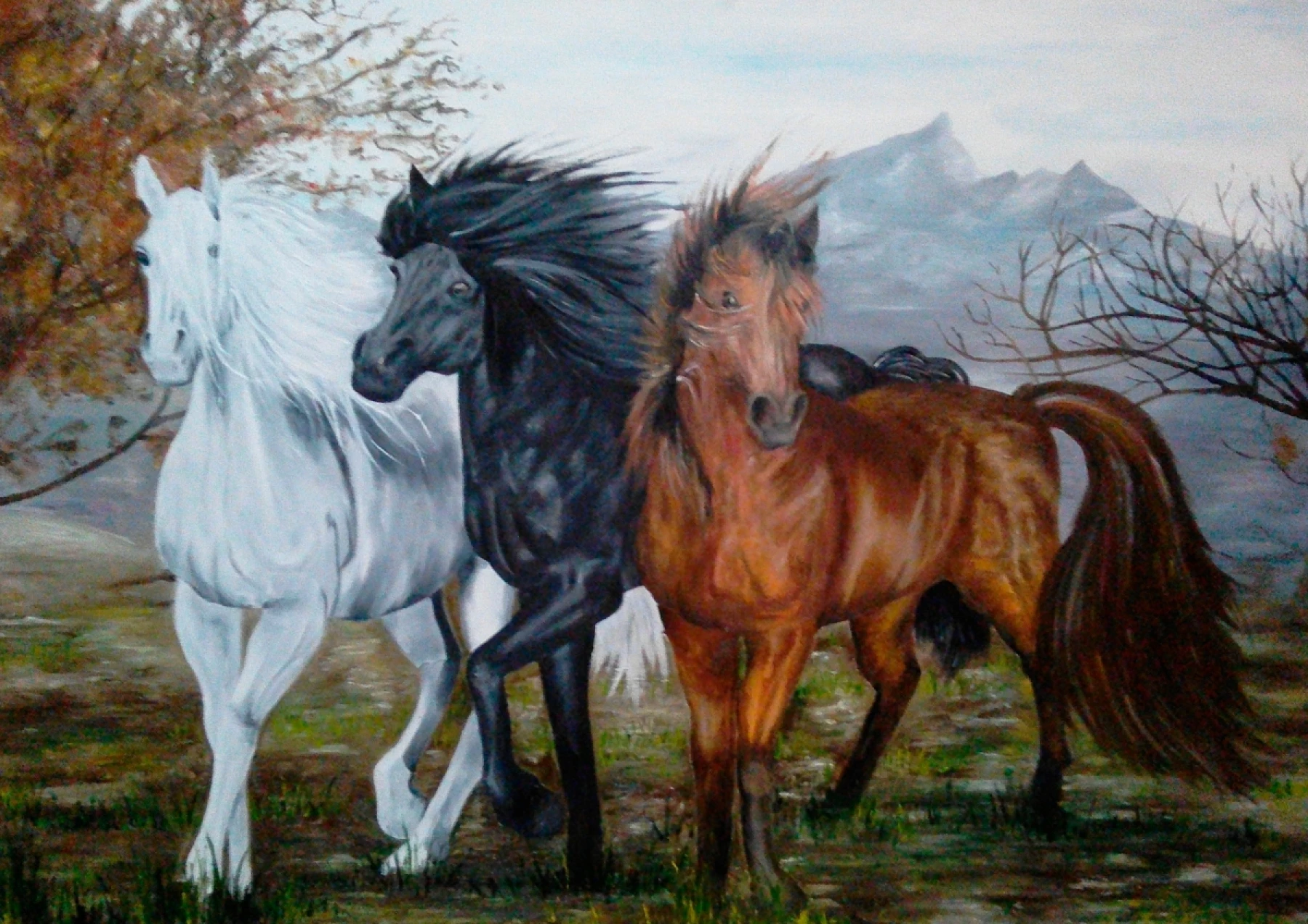 Три лошадки. Картина лошади. Кони в живописи. Три коня.