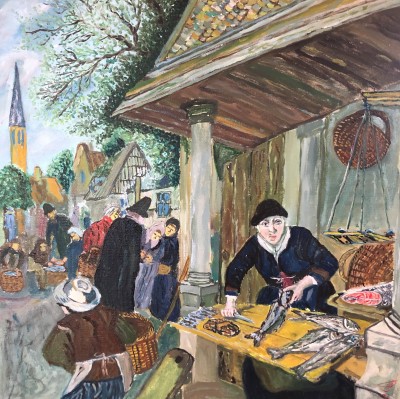 Жінка торгує рибою. Копія на тему Андріан ван Остаде 1672