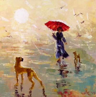 Летний дождик под красным зонтом