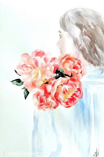 Girl with peonies