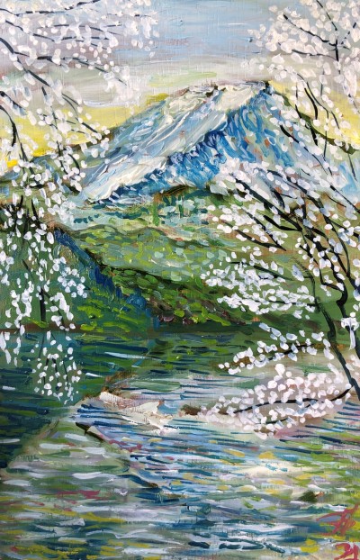 Spring landscape. Oil Laminate 19 by 30 cm 