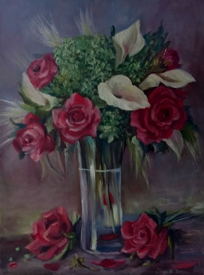 Roses with calla lilies