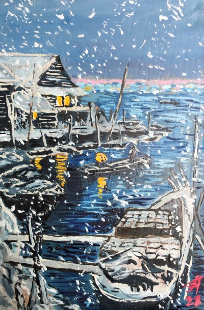Зимний пейзаж с лодкой на Тему Касуи Хавасе 