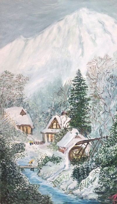 Зимний горный пейзаж на тему Кеукей Кодзима .