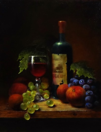 Still life with a glass of red wine