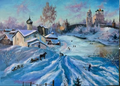 Winter in village 
