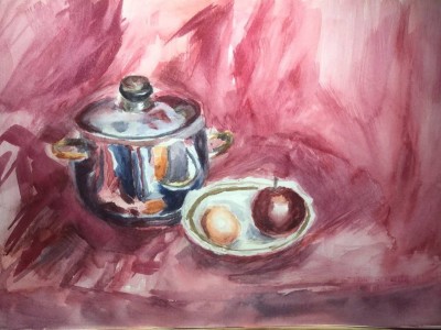 Still life with watercolor paints