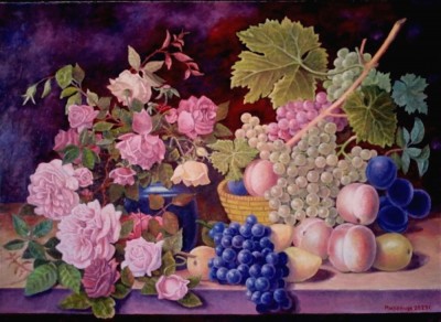 Flowers, fruits and grapes