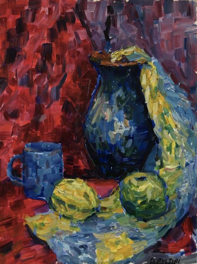 Jug, cup and fruit