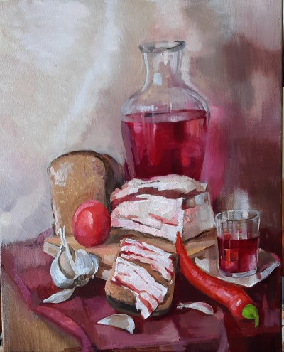 Still life with lard and  tincture