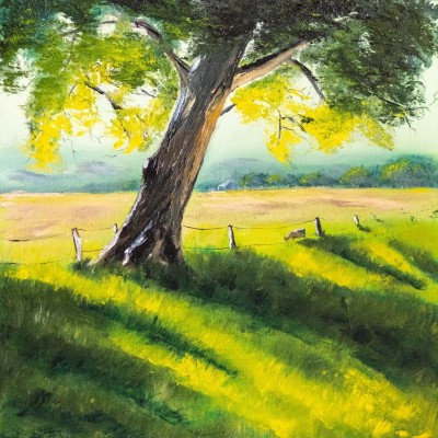 Landscape with oil paints