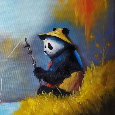 Панда масляными красками