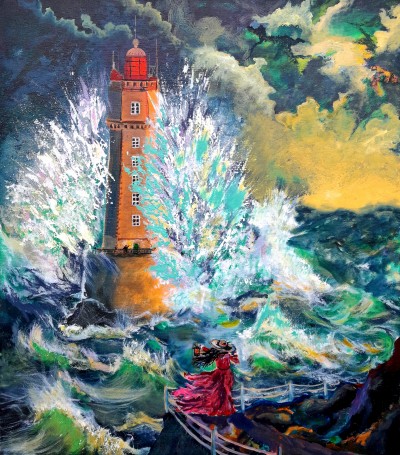 lighthouse, sea, storm