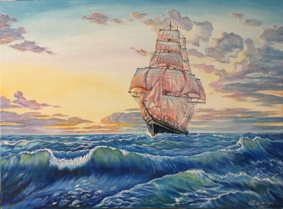 A sailboat at dawn 