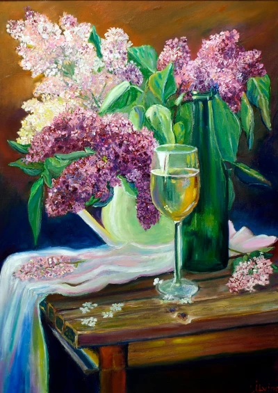 Still Life with Lilac and Wine