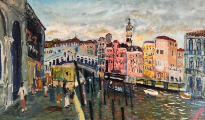 Венеция вечером . Мост Риальто