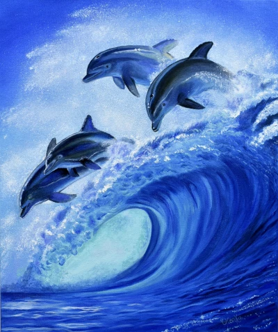 Полёт дельфинов в океане