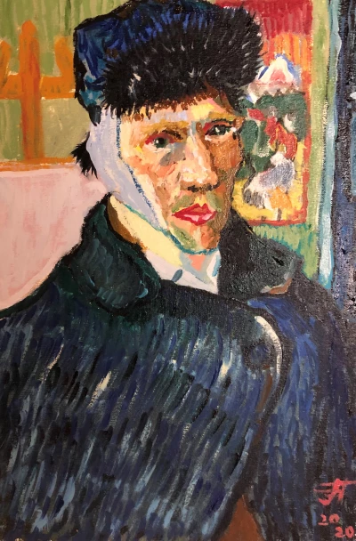 Self-portrait. Based on Van Gogh