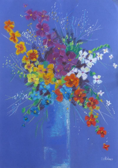 Bouquet of flowers on a blue background