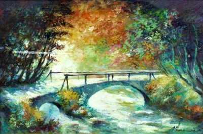 The bridge under the autumn colors 