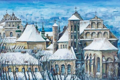 Panorama of winter Lviv