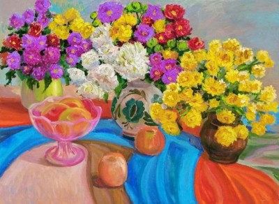 Натюрморт з квітками та фруктами