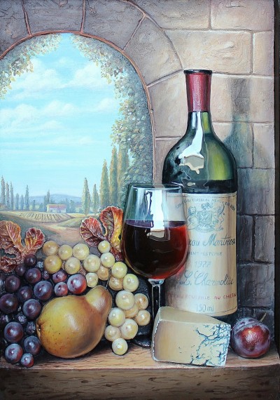 Натюрморт з вином і виноградом