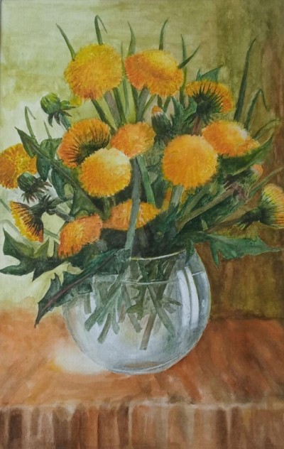 dandelions in a vase