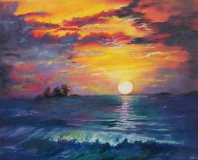 Захід сонця на морському узбережжі