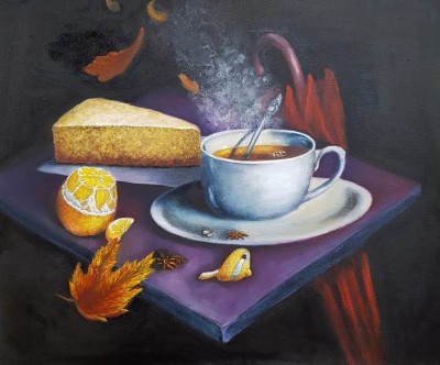 Autumn tea in a cafe