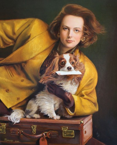 GIRL MODEL WITH A DOG