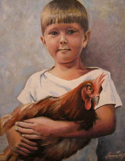 Мальчик с курицей
